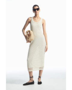 Sleeveless Open-knit Midi Dress Cream