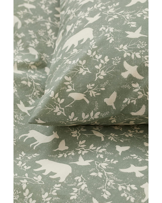 H&M HOME Patterned Duvet Cover Set Dusky Green/patterned