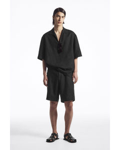 Elasticated Linen Shorts Black