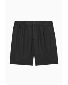 Elasticated Linen Shorts Black