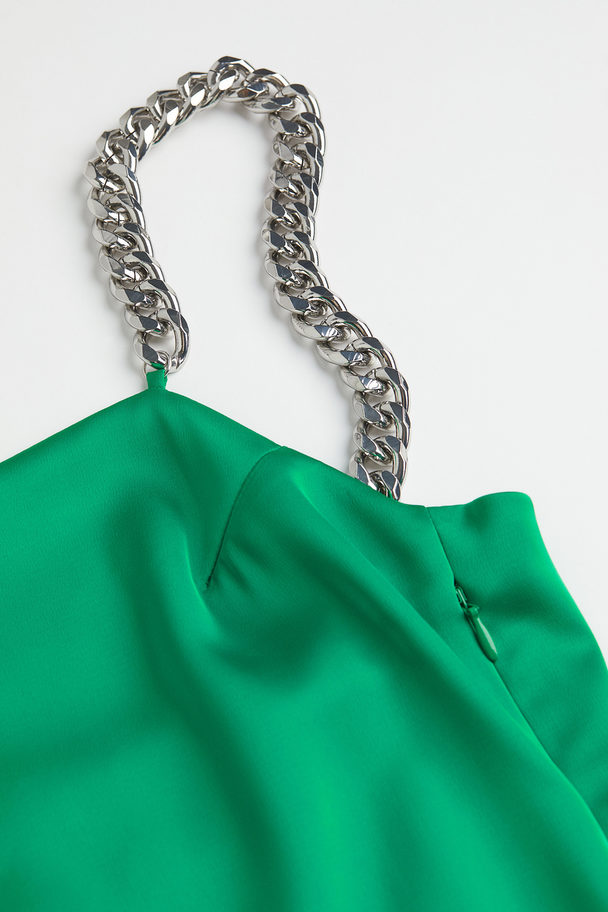H&M Slipklänning Med Dekorerade Axelband Klargrön