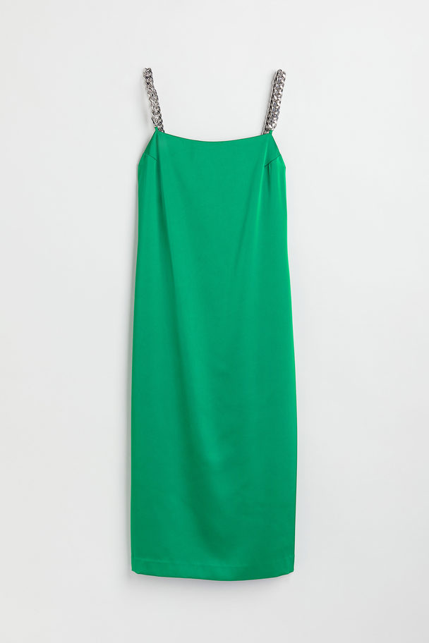 H&M Slipklänning Med Dekorerade Axelband Klargrön