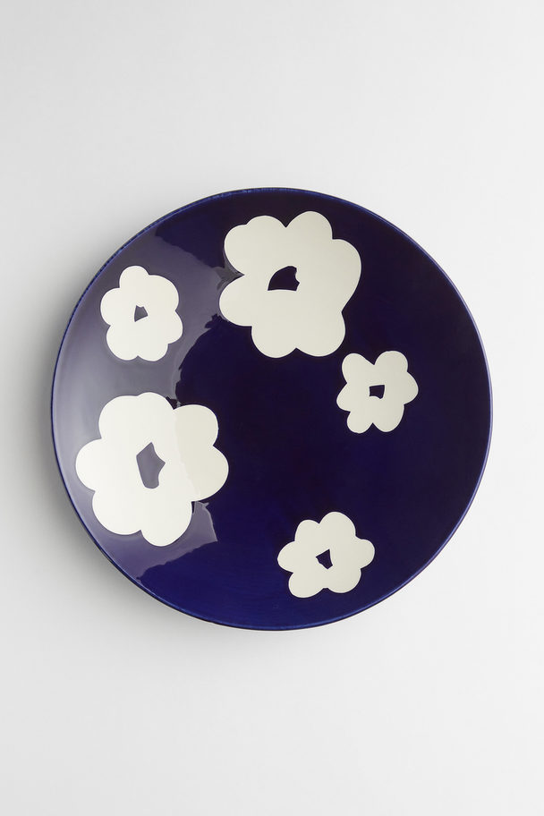 H&M HOME Floral-patterned Earthenware Serving Plate Dark Blue/floral