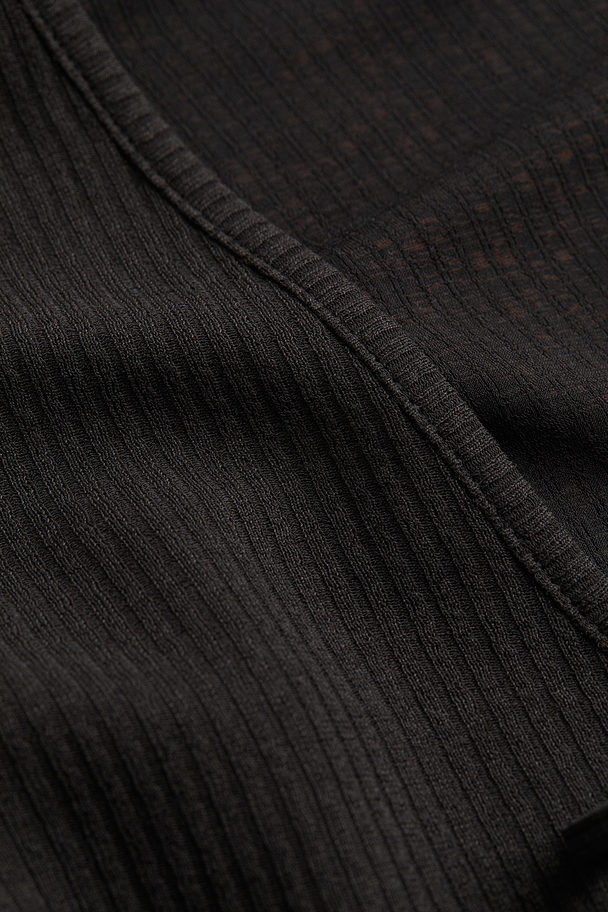 H&M Ribbed Tie-detail Cardigan Black