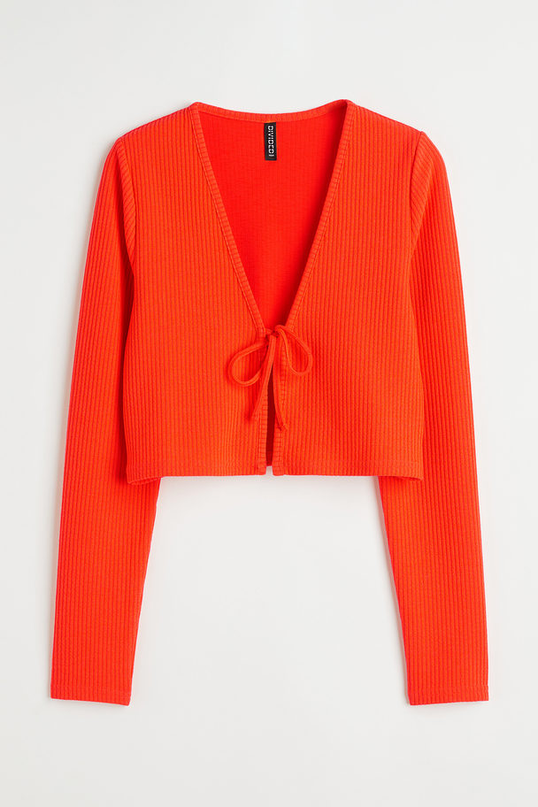 H&M Ribbed Tie-detail Cardigan Orange