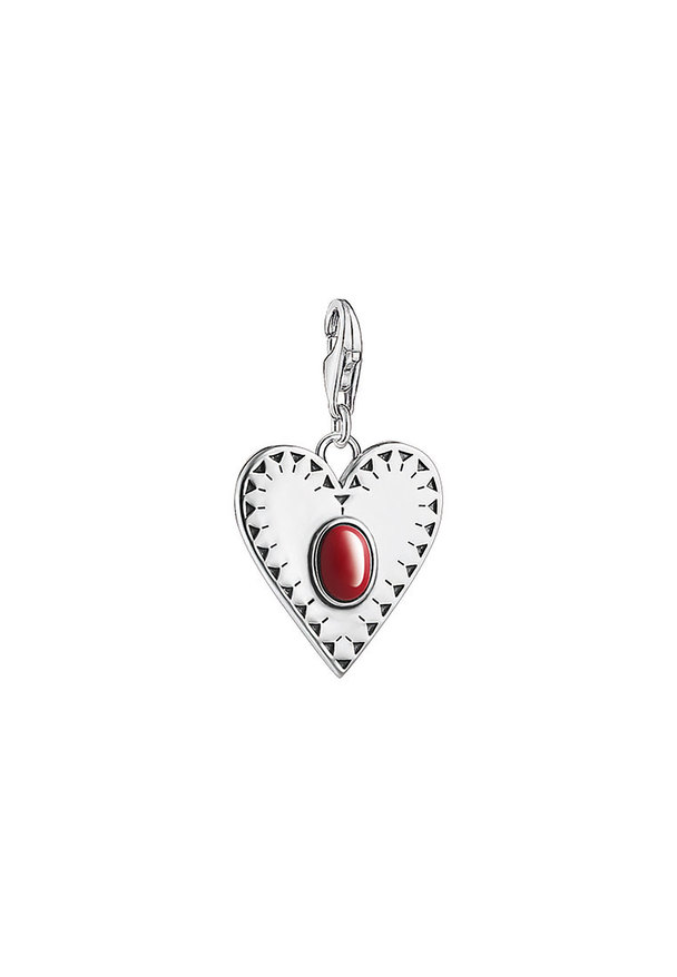 Thomas Sabo Charm Pendant Heart Red Stone 925 Sterling Silver, Blackened