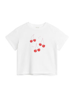 Wijdvallend T-shirt Wit/kersenprint