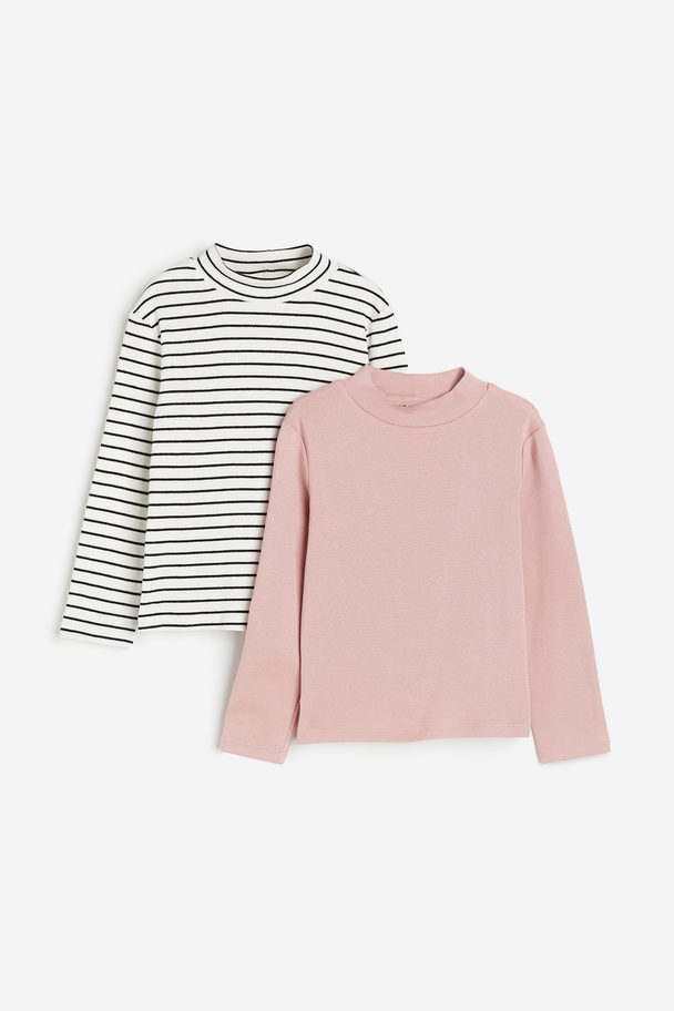 H&M 2-pack Polo-neck Tops White/striped