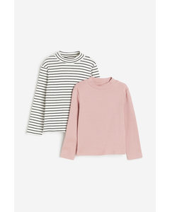 2-pack Polo-neck Tops White/striped