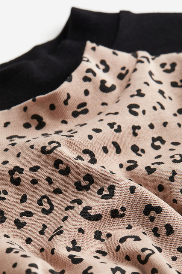 H&M 2-pack Polo-neck Tops Beige/leopard Print