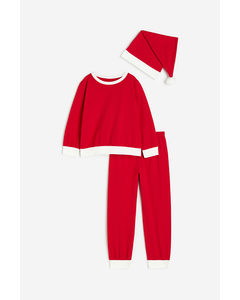 3-teiliges Weihnachtsmann-Kostüm Rot/Weiß