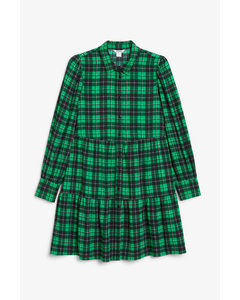 Flounce Shirt Dress Green & Black Checks