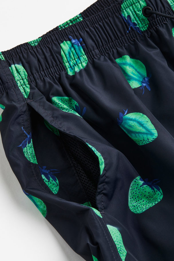 H&M Patterned Swim Shorts Dark Blue/strawberries