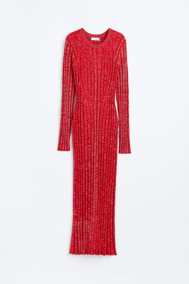H&M Glittery Rib-knit Dress Red/glittery