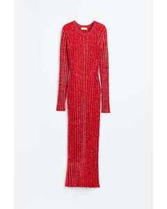 Glittery Rib-knit Dress Red/glittery