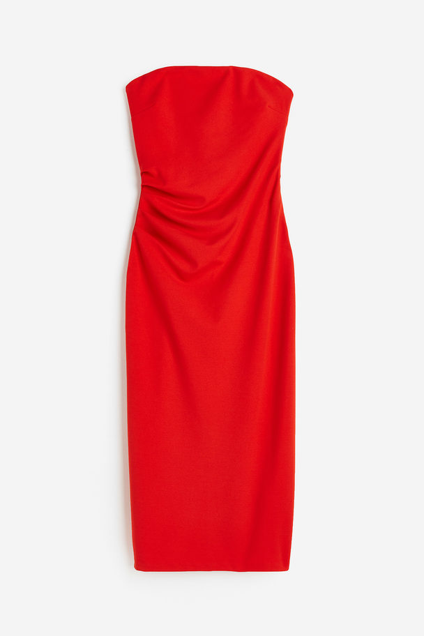 H&M Gerafftes Bandeau-Kleid Rot