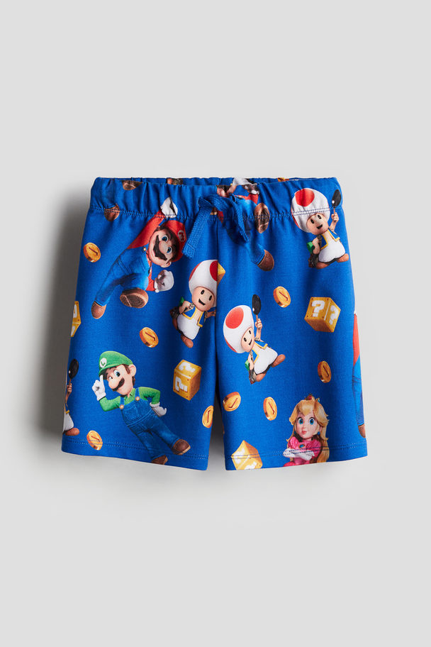 H&M Dra-på-shorts Med Tryck Klarblå/super Mario