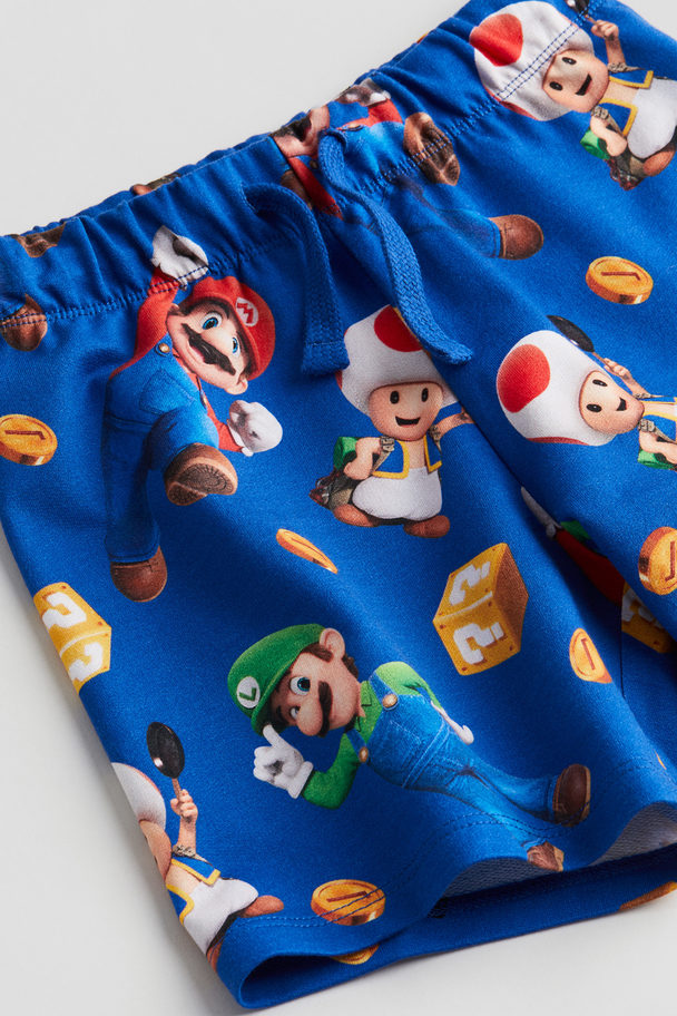 H&M Printed Pull-on Shorts Bright Blue/super Mario