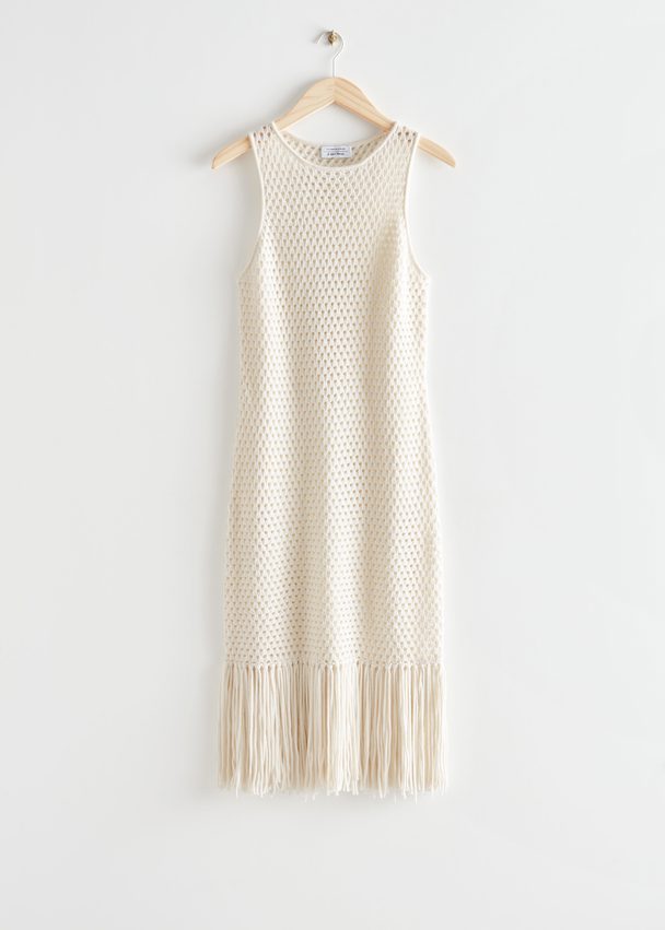 & Other Stories Crocheted Fringe Midi Dress White
