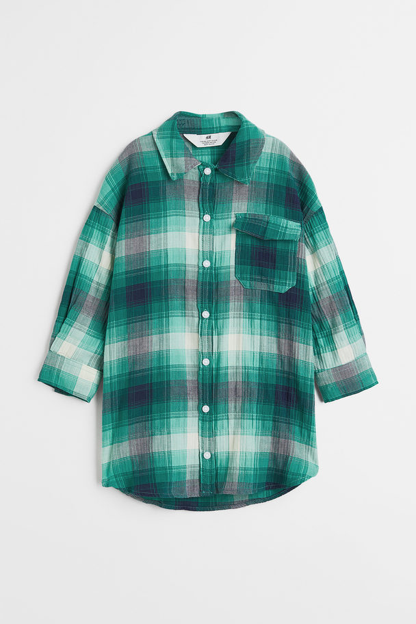 H&M Cotton Twill Overshirt Green/checked