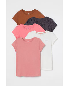 Set Van 5 Katoenen T-shirts Roze/luipaarddessin
