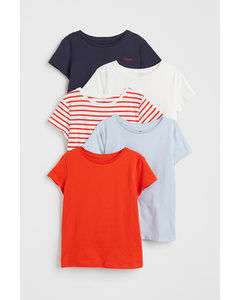 5-pak T-shirt I Bomuld Orange/lyseblå/stribet