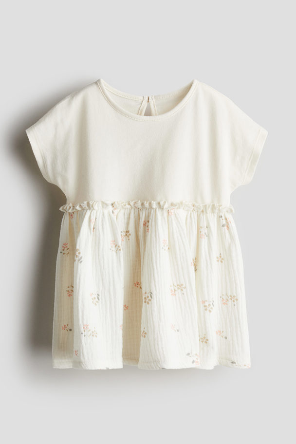 H&M Short-sleeved Cotton Dress Cream/floral