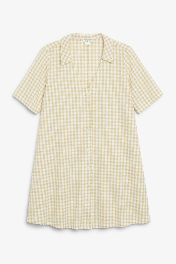 Monki Seersucker-Hemdkleid mit Vichy-Muster Beige-weißes Vichy-Muster