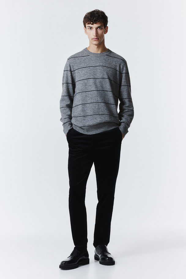 H&M Regular Fit Fine-knit Jumper Grey Marl/striped