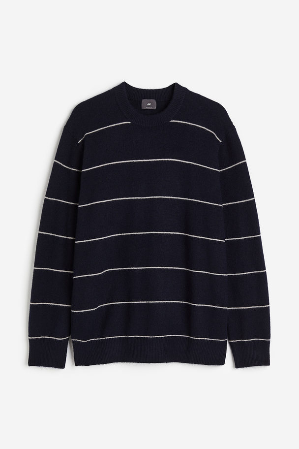 H&M Regular Fit Fine-knit Jumper Dark Blue/striped