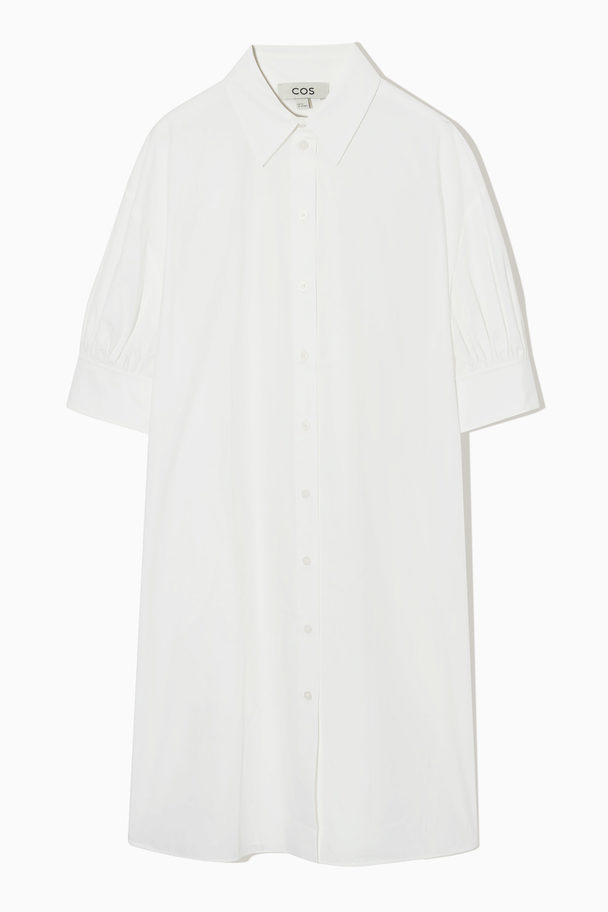 COS Gathered-sleeve Mini Shirt Dress White