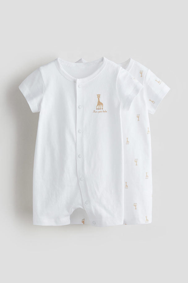 H&M 2-pack Cotton Sleepsuits White/sophie La Girafe