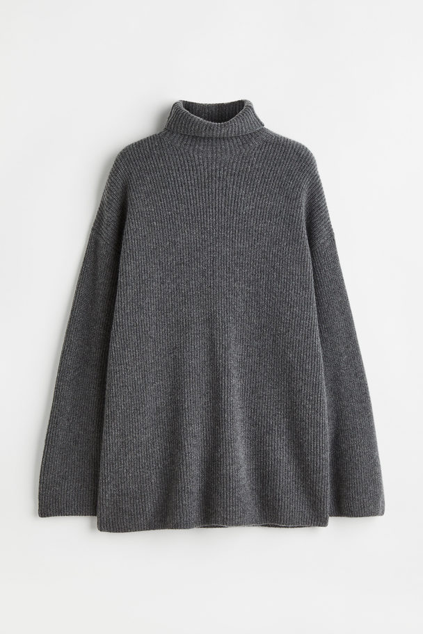 H&M Gerippter Rollkragenpullover aus Kaschmir Dunkelgrau