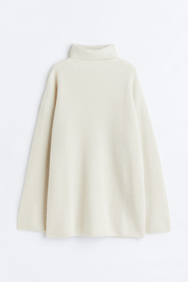 H&M Ribbed Cashmere Polo-neck Jumper Natural White