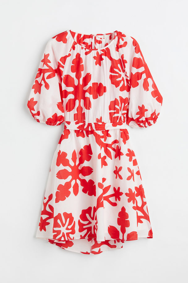 H&M Kleid mit Bindebändern Weiß/Rot gemustert