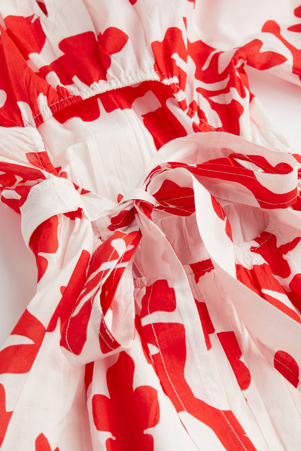 H&M Jurk Met Strikbanden Wit/rood Dessin