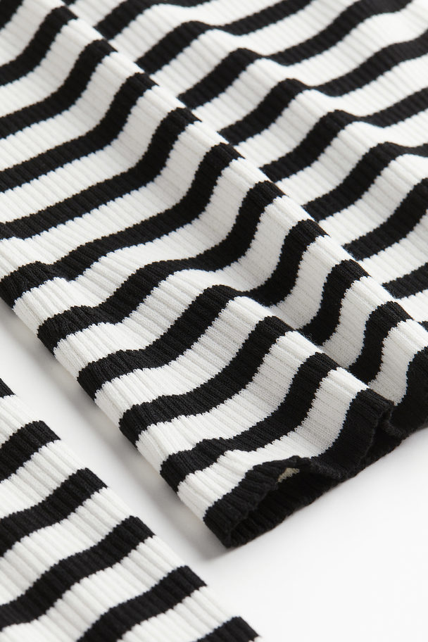 H&M Ribbestrikket Off Shoulder-topp Hvit/sort Stripet