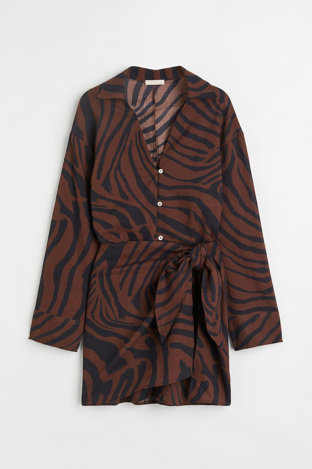 H&M Short Shirt Dress Brown/patterned