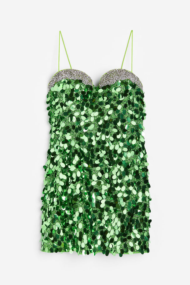 H&M Paillettenbesetztes Minikleid Grün