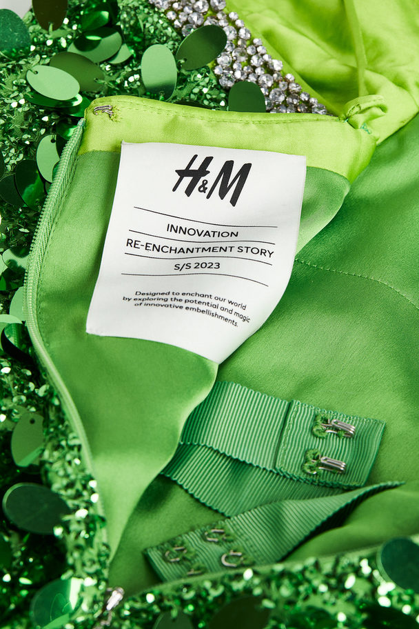 H&M Minikjole Med Pailletter Grøn