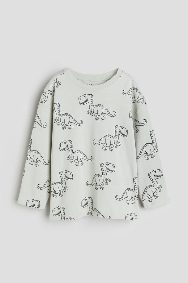 H&M Shirt Met Lange Mouwen Licht Dustygroen/dinosaurussen