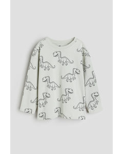 T-shirt Med Lange Ærmer Støvet Lysegrøn/dinosaurer