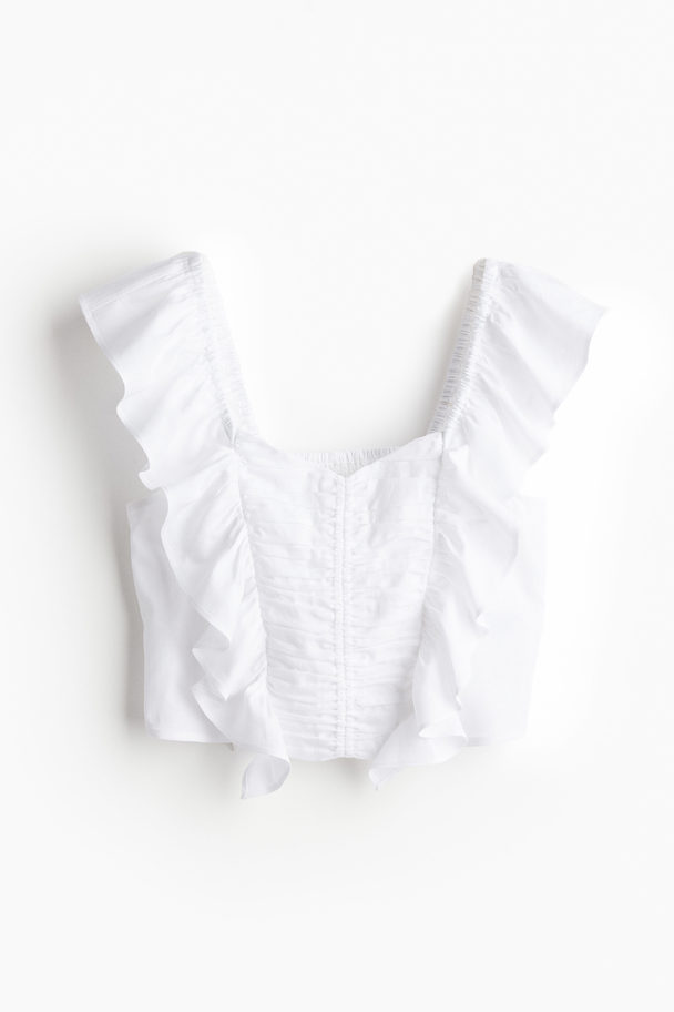 H&M Cropped Blouse Van Linnenmix Wit