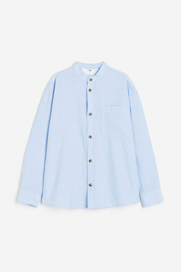 H&M Linen-blend Grandad Shirt Light Blue
