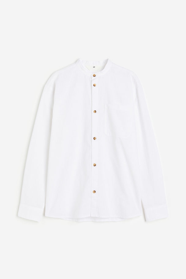 H&M Linen-blend Grandad Shirt White