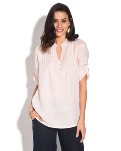 Buttoned Tunisian Collar Top With Front Pleats