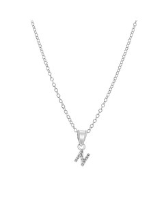 Kinder-Halskette, 925 Silber, Initialen mit weißem Kristall - Buchstabe N