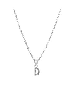 Kinder-Halskette, 925 Silber, Initialen mit weißem Kristall - Buchstabe D