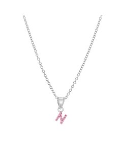 Silberne Kinder-Halskette Initialen mit rosa Kristall - Buchstabe N