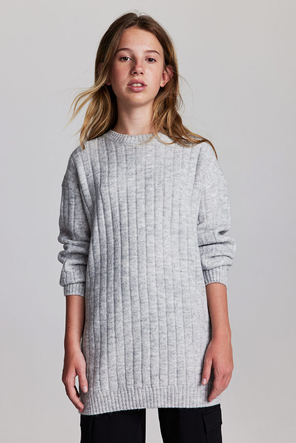 H&M Oversized Knitted Dress Light Grey Marl